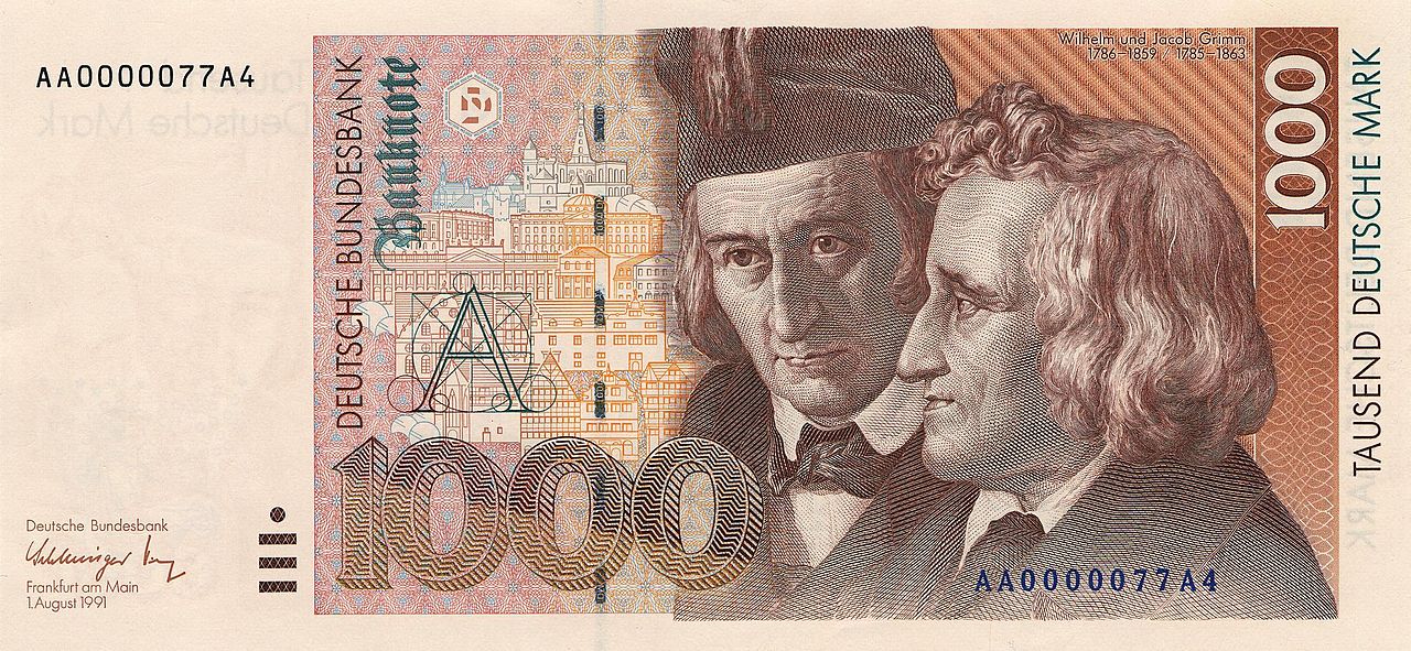 1000-DM-Banknote mit den Brüdern Grimm, Wikipedia